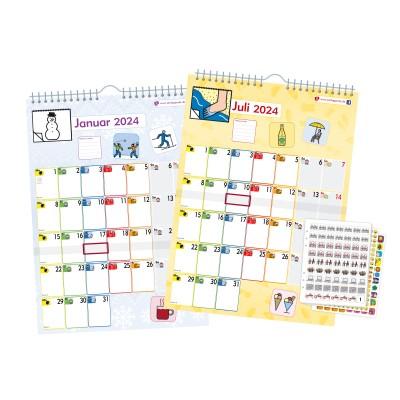 2 Kalenderblätter: Monatsansicht mit Symbolsystem.